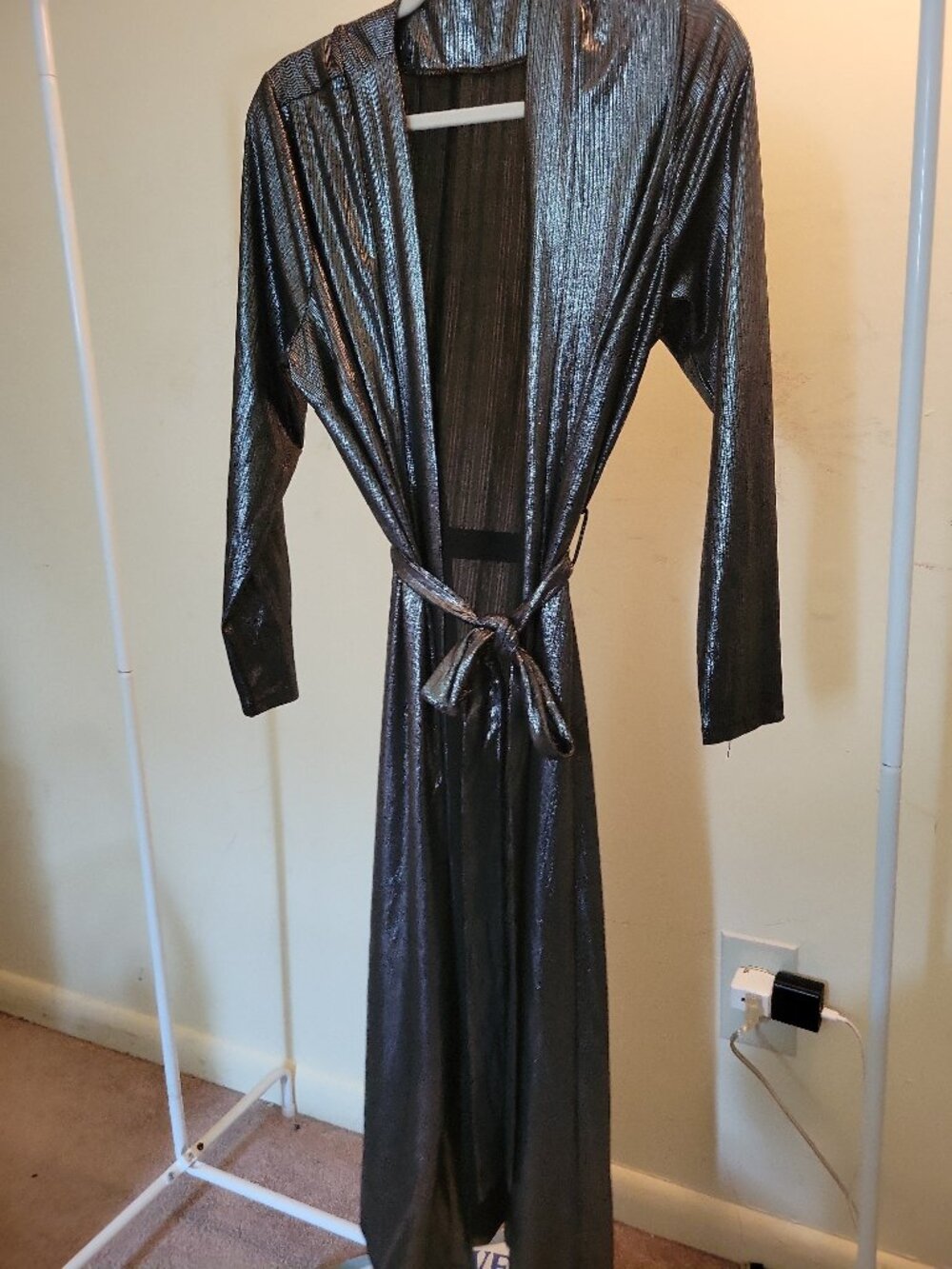 Nina Parker Women's Silver Metallic Long Kimono With Belt Size Large